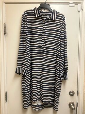 Alex Marie Navy and Cream Striped Shirt Dress